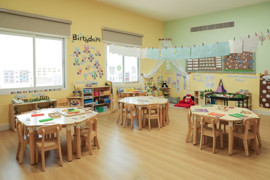 KG classroom with learning areas