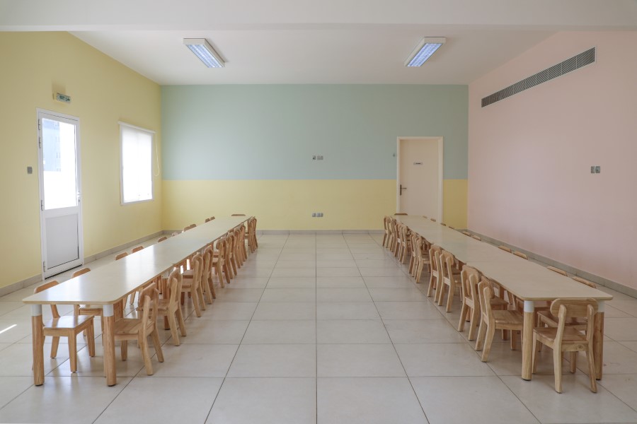 Dining hall with child-height tables